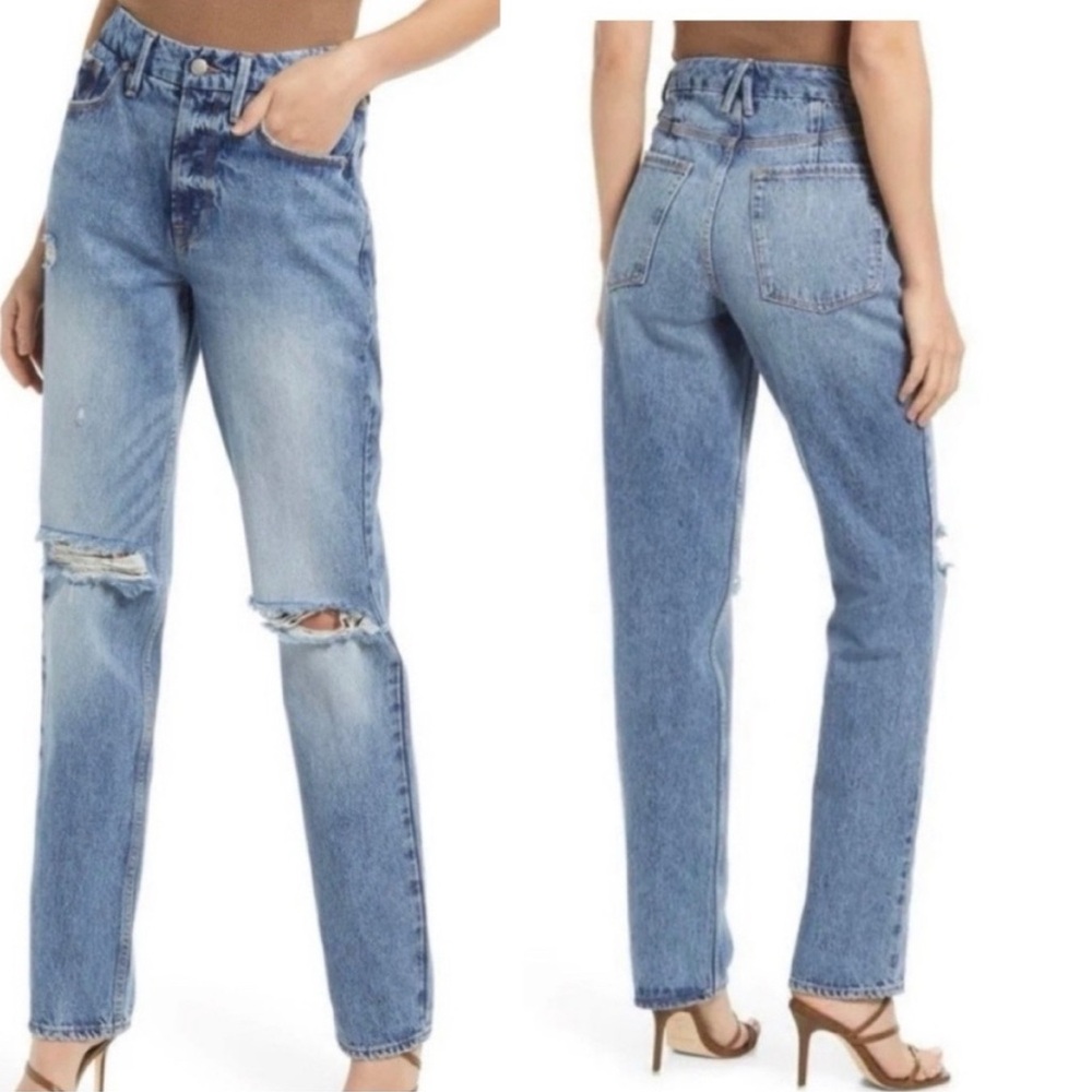 GOOD AMERICAN GOOD 90’S ICON DISTRESSED STRAIGHT LEG NWT